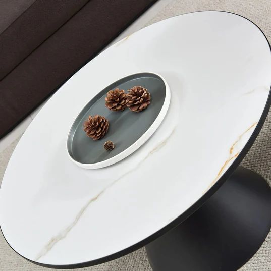 Maria Ceramic Round Coffee Table with Gold Trim