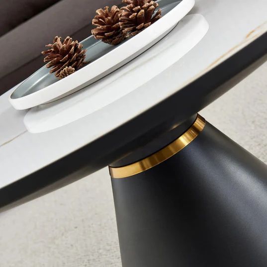 Maria Ceramic Round Coffee Table with Gold Trim