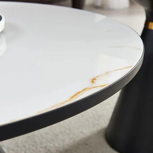 Maria Ceramic Round Coffee Table with Gold Trim