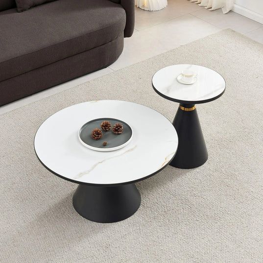 Maria Ceramic Round Coffee Table with Gold Trim