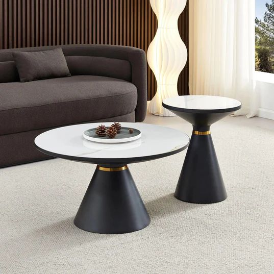 Maria Ceramic Round Coffee Table with Gold Trim