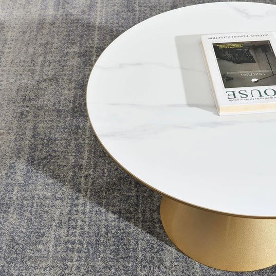 Maria Ceramic Round Coffee Table with Gold Trim