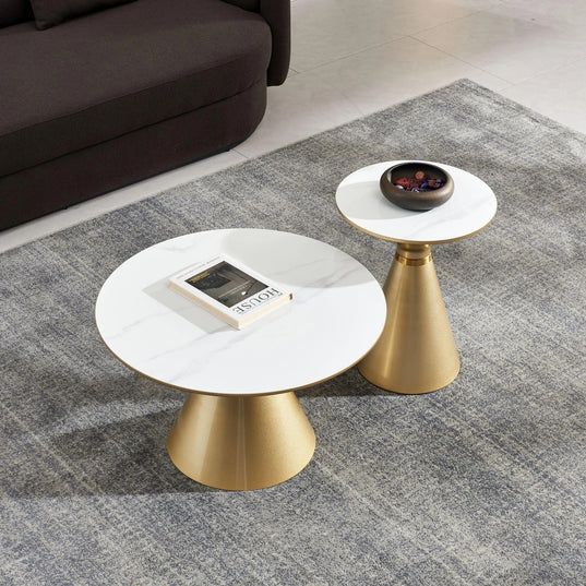 Maria Ceramic Round Coffee Table with Gold Trim
