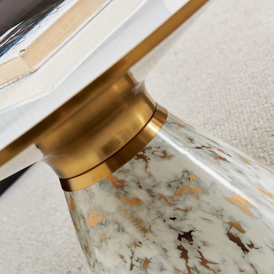 Maria Ceramic Round Coffee Table with Gold Trim