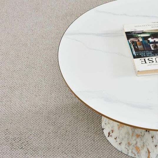 Maria Ceramic Round Coffee Table with Gold Trim