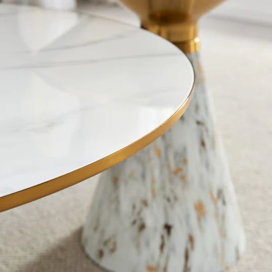 Maria Ceramic Round Coffee Table with Gold Trim