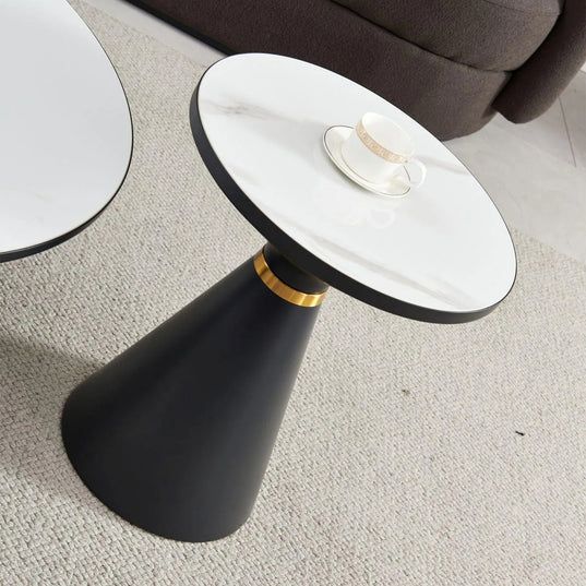 Ferguson Black Ceramic Round Side Table with Gold Trim