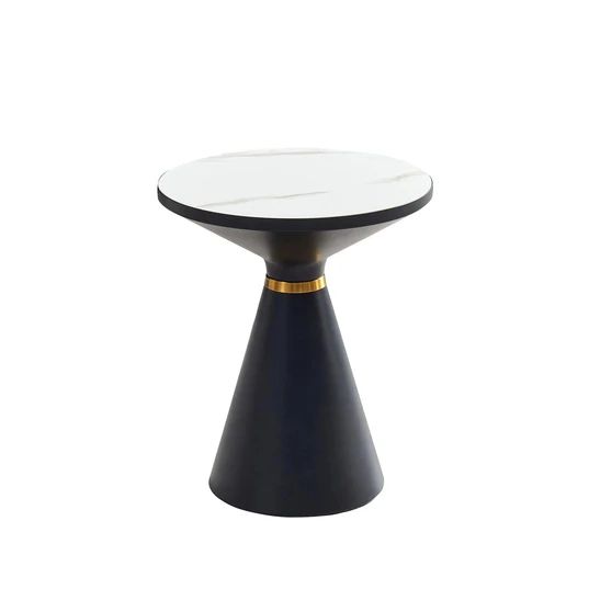 Ferguson Black Ceramic Round Side Table with Gold Trim