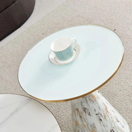 Ferguson Black Ceramic Round Side Table with Gold Trim