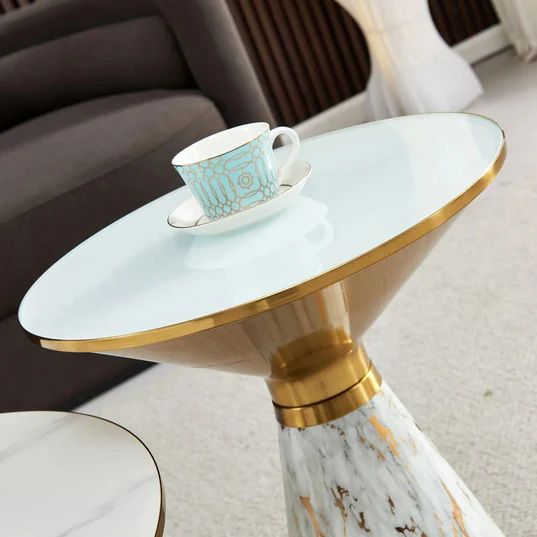 Ferguson Black Ceramic Round Side Table with Gold Trim