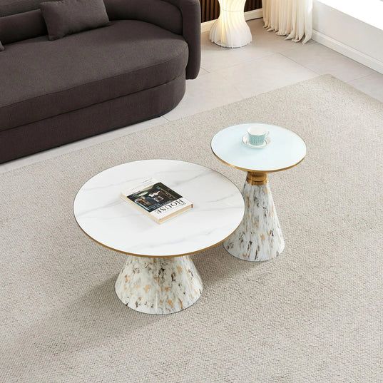 Ferguson Black Ceramic Round Side Table with Gold Trim