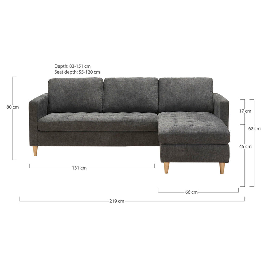 Firenze Sofa - Dark Grey Fabric - Natural Legs - LHF