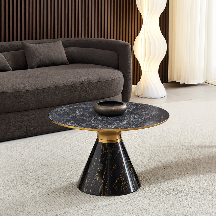 Ferguson Black Ceramic Round Coffee Table with Gold Trim