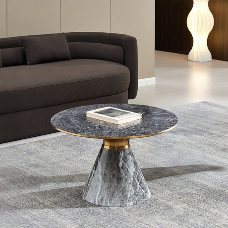 Ferguson Black Ceramic Round Coffee Table with Gold Trim