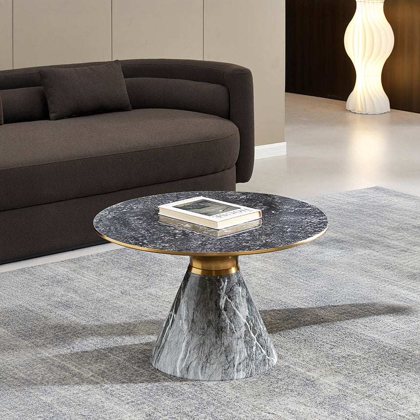 Ferguson Black Ceramic Round Coffee Table with Gold Trim