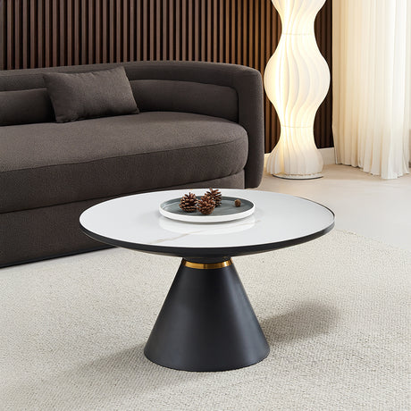 Ferguson Black Ceramic Round Coffee Table with Gold Trim