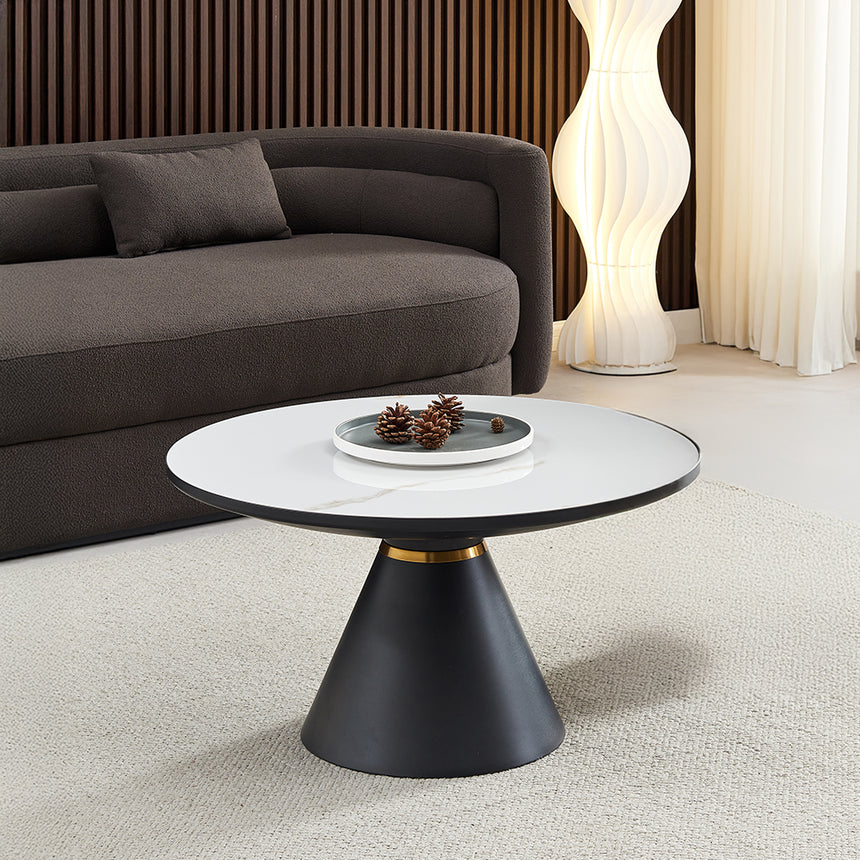 Ferguson Black Ceramic Round Coffee Table with Gold Trim