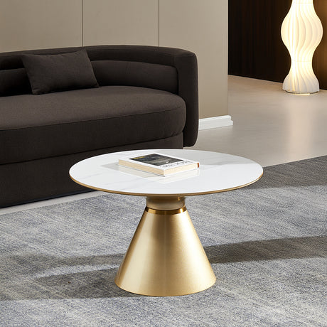 Ferguson Black Ceramic Round Coffee Table with Gold Trim