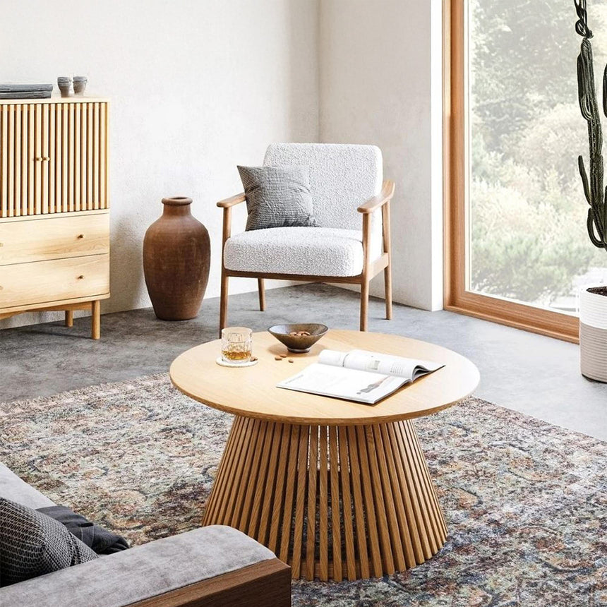 Soho Oak Round Coffee Table with Slatted Base