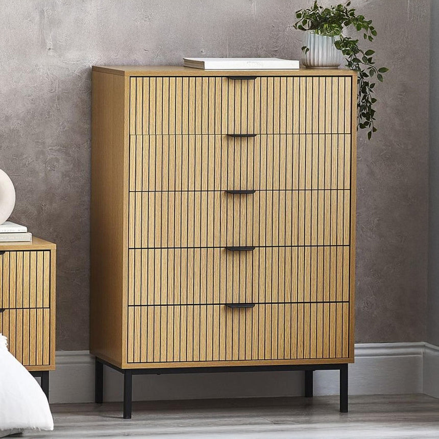 Hawaii Oak Ribbed 5 Drawer Chest
