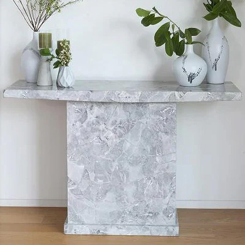 Genoa White Marble Console Table with Pedestal Base