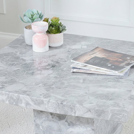 Genoa Square Marble Coffee Table with Pedestal Base
