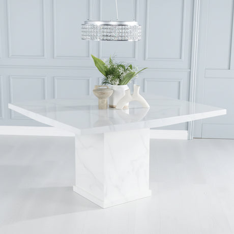 Genoa 8 Seater Square Marble Dining Table with Pedestal Base - 140cm