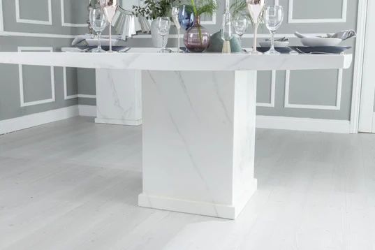 Giovanni 140cm White Marble Square Dining Set - Fabric Knockerback Chairs