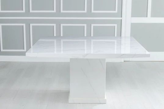Giovanni 140cm White Marble Square Dining Set - Fabric Knockerback Chairs