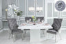 Giovanni 140cm White Marble Square Dining Set - Fabric Knockerback Chairs