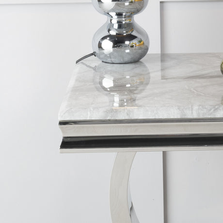 Seattle Grey Marble and Chrome Square Side Table with Ring Base
