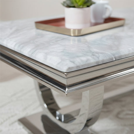Seattle Grey Marble and Chrome Coffee Table with Ring Base