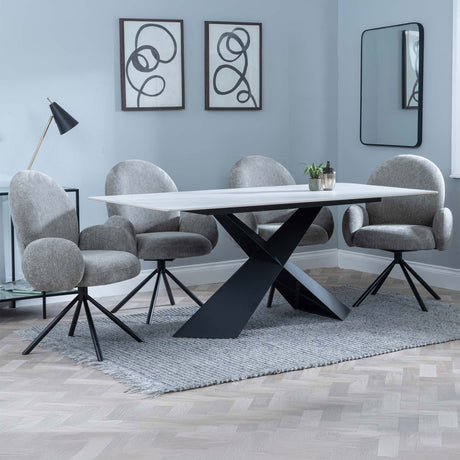Gloria White Ceramic Dining Set - Altavista Fabric Swivel Dining Chair