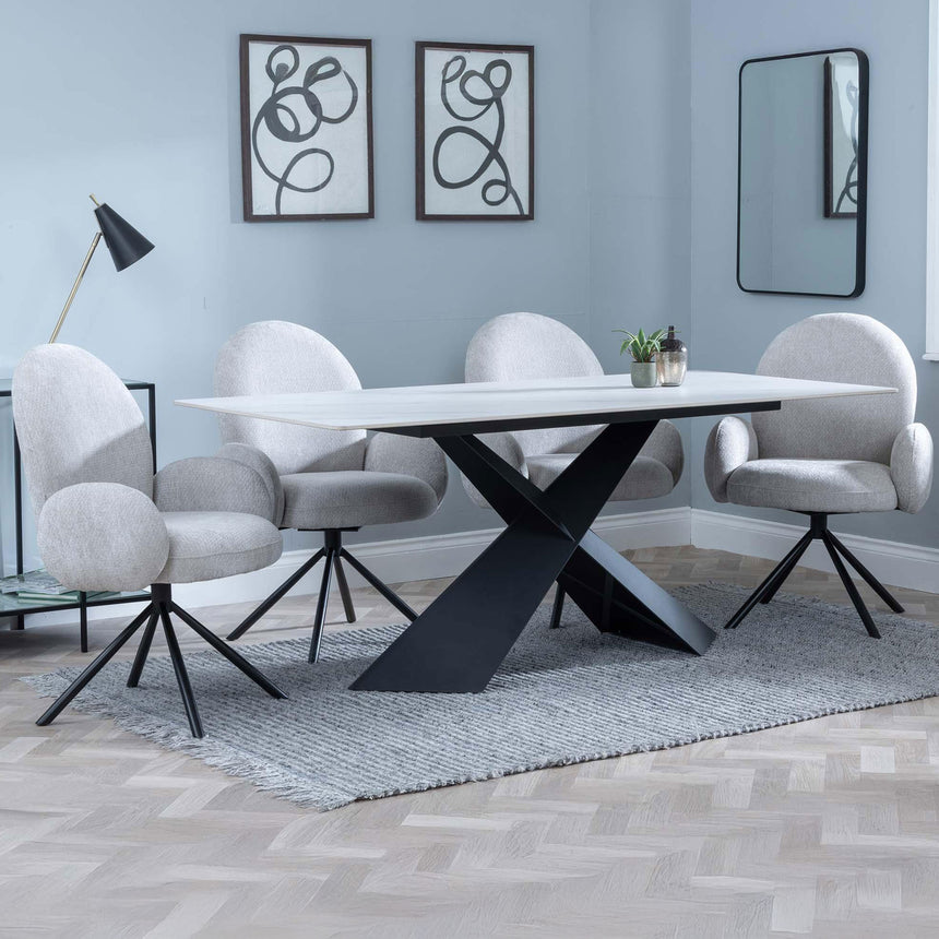 Gloria White Ceramic Dining Set - Altavista Fabric Swivel Dining Chair