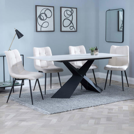 Gloria White Ceramic Dining Set - Bolzano Fabric Dining Chair