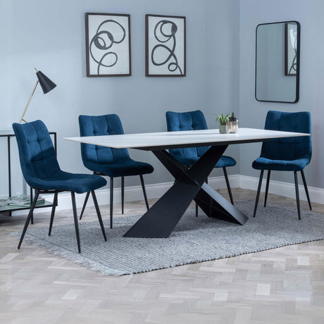 Gloria White Ceramic Dining Set - Bolzano Fabric Dining Chair