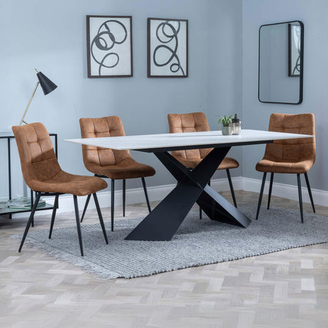 Gloria White Ceramic Dining Set - Bolzano Fabric Dining Chair
