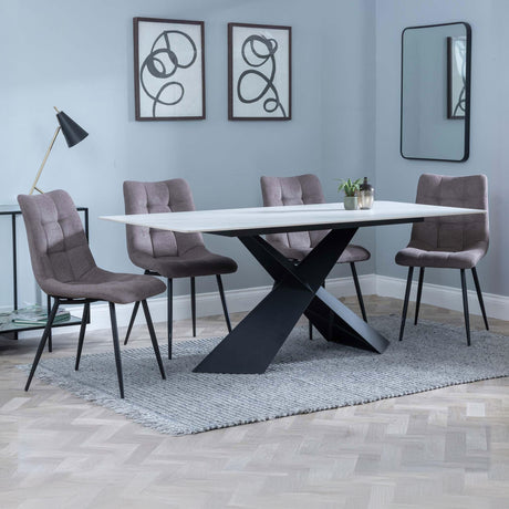 Gloria White Ceramic Dining Set - Bolzano Fabric Dining Chair