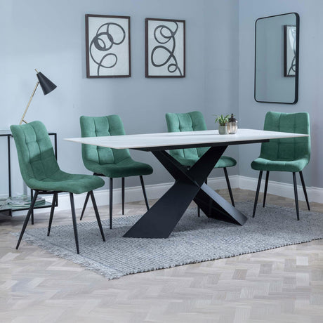 Gloria White Ceramic Dining Set - Bolzano Fabric Dining Chair