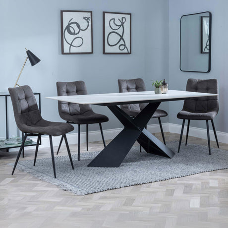 Gloria White Ceramic Dining Set - Bolzano Fabric Dining Chair