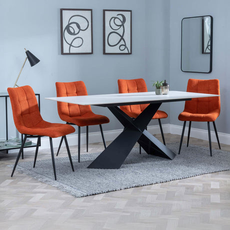 Gloria White Ceramic Dining Set - Bolzano Fabric Dining Chair