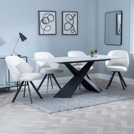 Gloria White Ceramic Dining Set - Burano Velvet Fabric Swivel Dining Chair