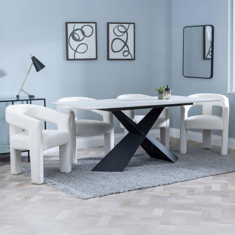 Gloria White Ceramic Dining Set - Killen Boucle Fabric Dining Chair