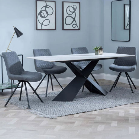 Gloria White Ceramic Dining Set - Messina Fabric Swivel Dining Chair
