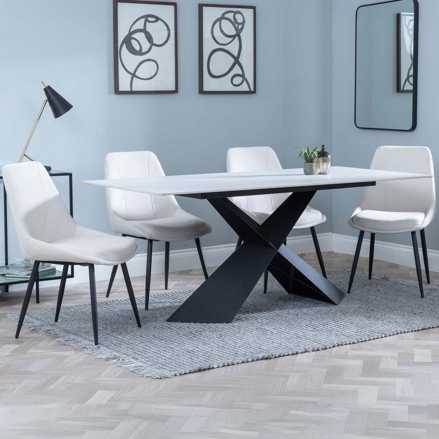 Gloria White Ceramic Dining Set - Rovereto Fabric Dining Chair