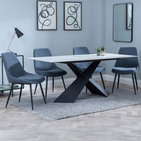 Gloria White Ceramic Dining Set - Rovereto Fabric Dining Chair