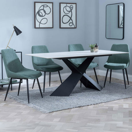 Gloria White Ceramic Dining Set - Rovereto Fabric Dining Chair
