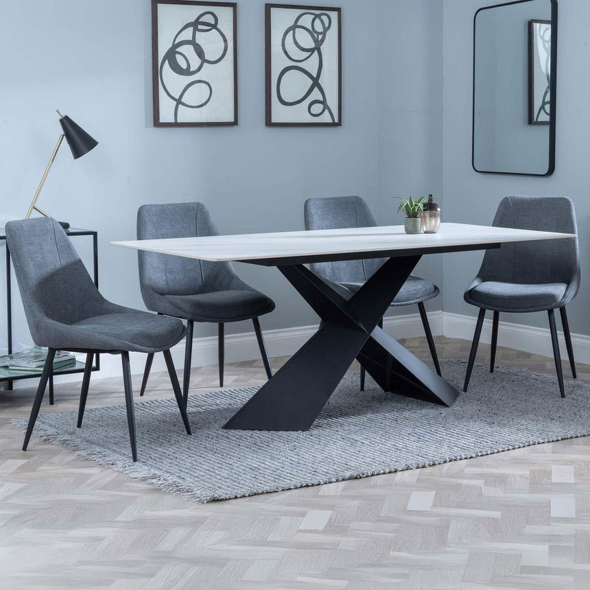 Gloria White Ceramic Dining Set - Rovereto Fabric Dining Chair