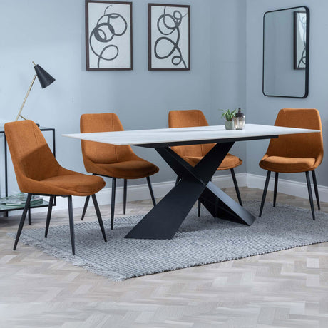 Gloria White Ceramic Dining Set - Rovereto Fabric Dining Chair