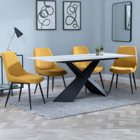 Gloria White Ceramic Dining Set - Rovereto Fabric Dining Chair